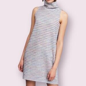 Anthropologie Akime + Kin Tunic Dress Striped Tweed Mock Neck Sleeveless Size XS